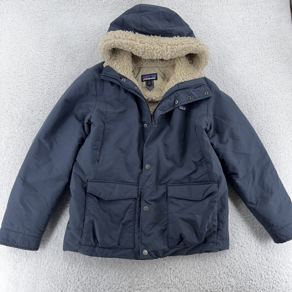 Patagonia Jacket YOUTH XL 14 Blue Sherpa Lined Hooded Winter Parka SMDB